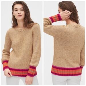 NEW GAP Alpaca Stripe Cuff Camel Pullover Sweater